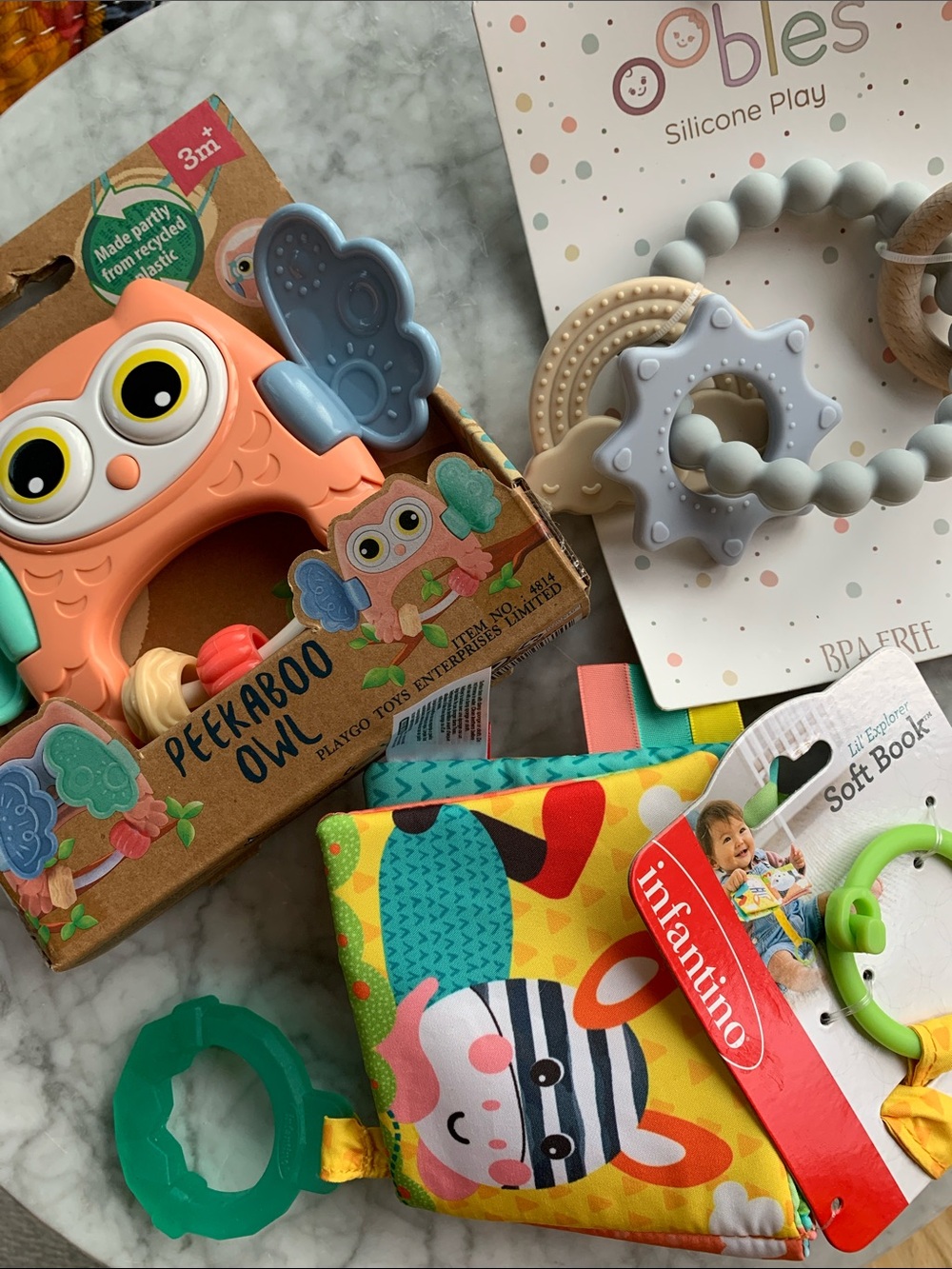 Lot of 3 NWT Baby Toys Soft Book Silicone Teether Peekaboo Owl